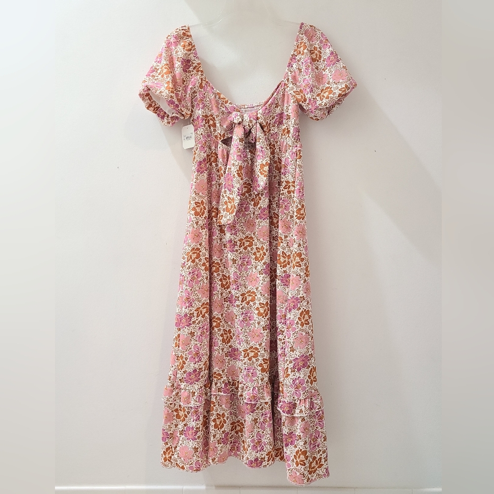 Altar'D State Floral Midi Dress Square Neck Knot Back Ruffle Hem Sz XS NWT - Picture 9 of 15